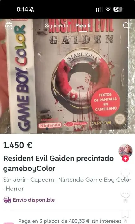 El mercado retro sigue disparando precios: Resident Evil Gaiden en Game Boy Color alcanza los 1450 €